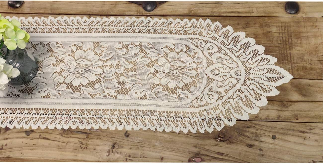 Tinsow 2 Pack Cotton Crochet Lace Rectangular Table Runner Dresser Scarf Doilies (Beige Without Tassels)