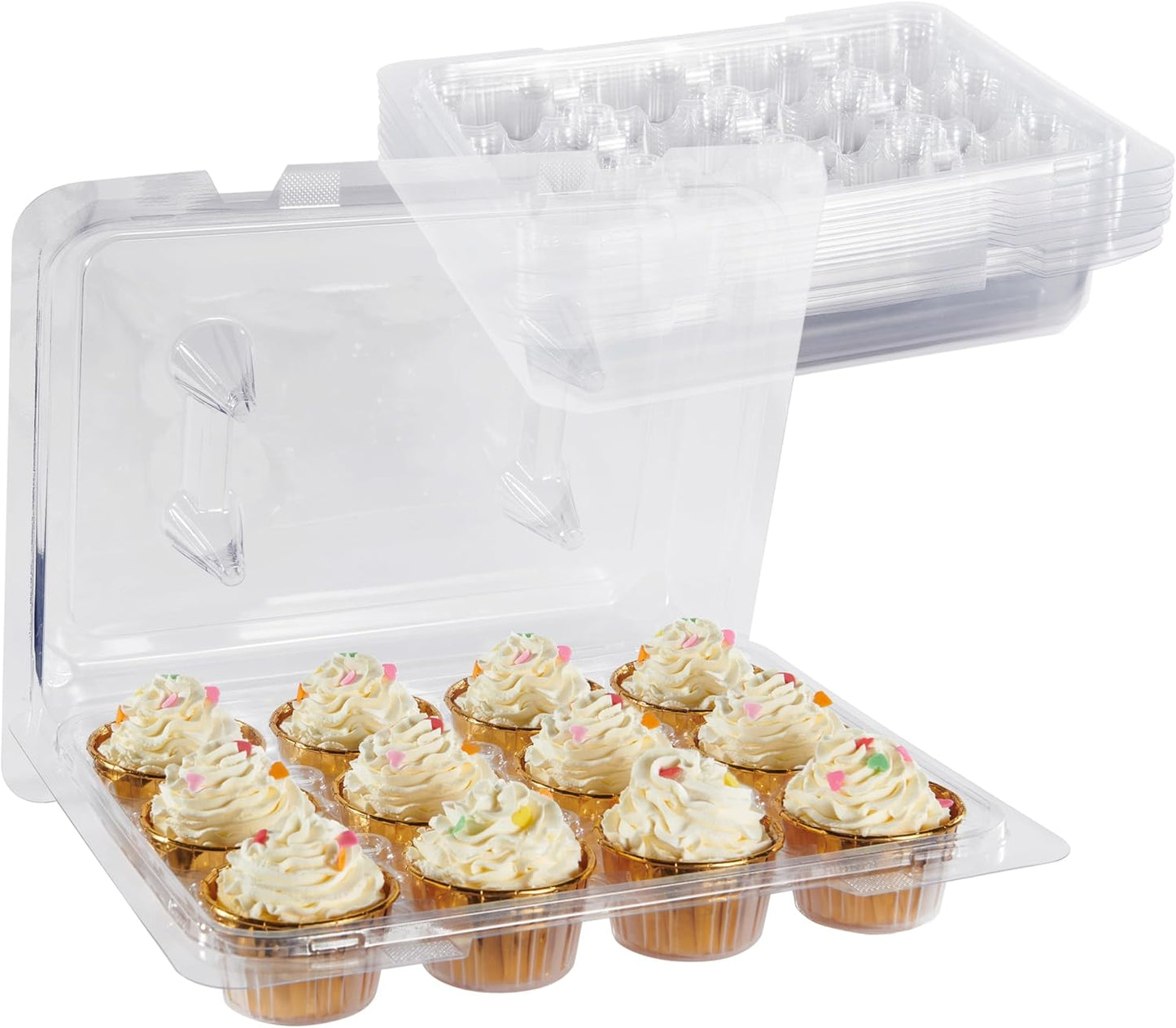 Cupcake Carriers for 12 Cupcakes,Premium Crystal-Clear Cupcake Boxes - 12 Sets of 10-Pack Standard Size, Easy Access, Eco-Friendly