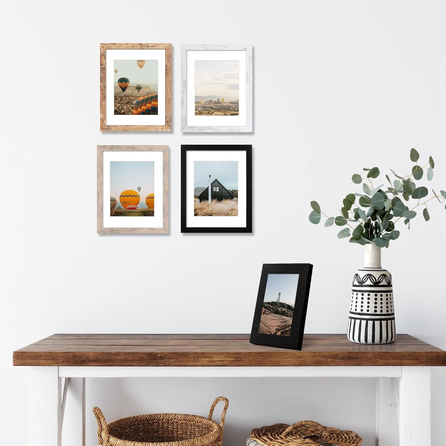 8x10 Picture Frame Set of 4 with High Definition Real Glass, Mixed Color Wood Photo Frames for Desktop Display and Wall Mounting