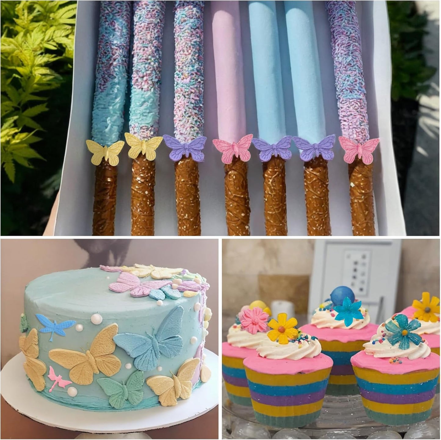 Flower Silicone Molds, Butterfly Silicone Molds Polymer Clay Mold Fondant Cake Mold for Cupcake Cake Decoration DIY Crafts