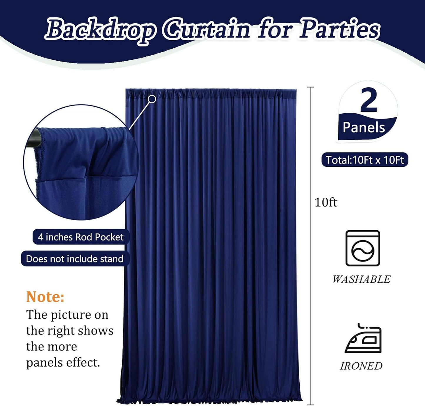 10 x 10 Feet Royal Blue Backdrop Curtain for Partie, Background Curtains for Photoshoot, Birthday, Wedding, Halloween, Thanksgiving, Christmas Day, New Year Party Decorations 5Ft x 10Ft, 2 Panels