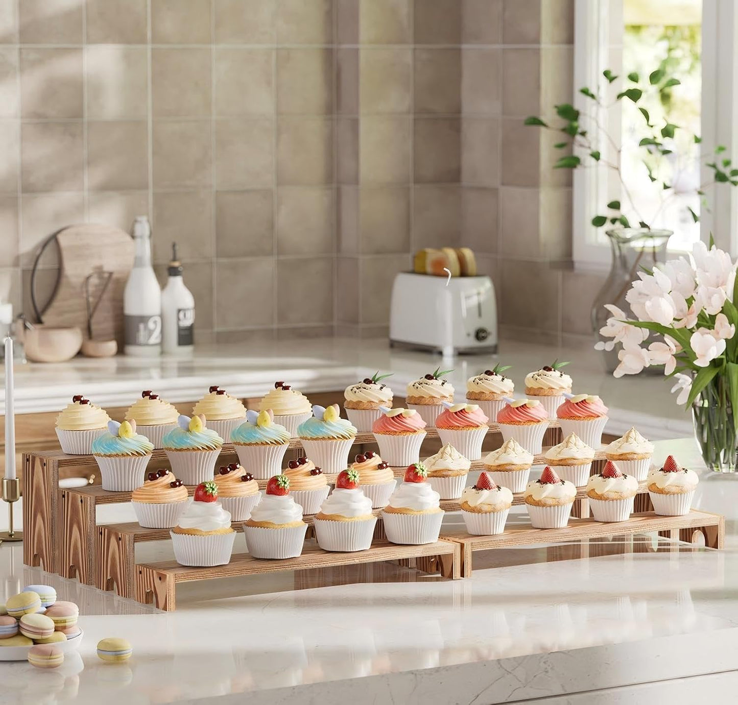 14 Inch Large Wooden Tiered Riser Display Stands, 2 Set Stackable Wooden Cupcake Stand Dessert Table Display Set,Tiered Shelf Organizer,Display Stands Shelf,Vendor Booth Display Items for Vendor Events