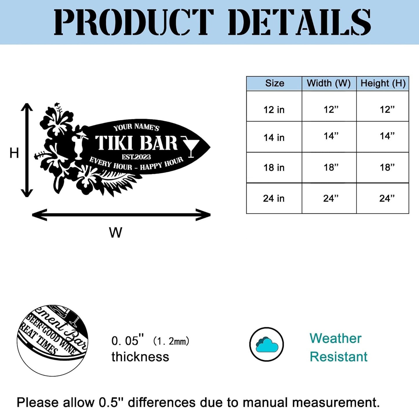 Personalized Tiki Bar Decor LED Tin Metal Sign Wall Art, Backyard Grill Pool Area Decorations, Poolside Tiki Bar Beach House Gifts