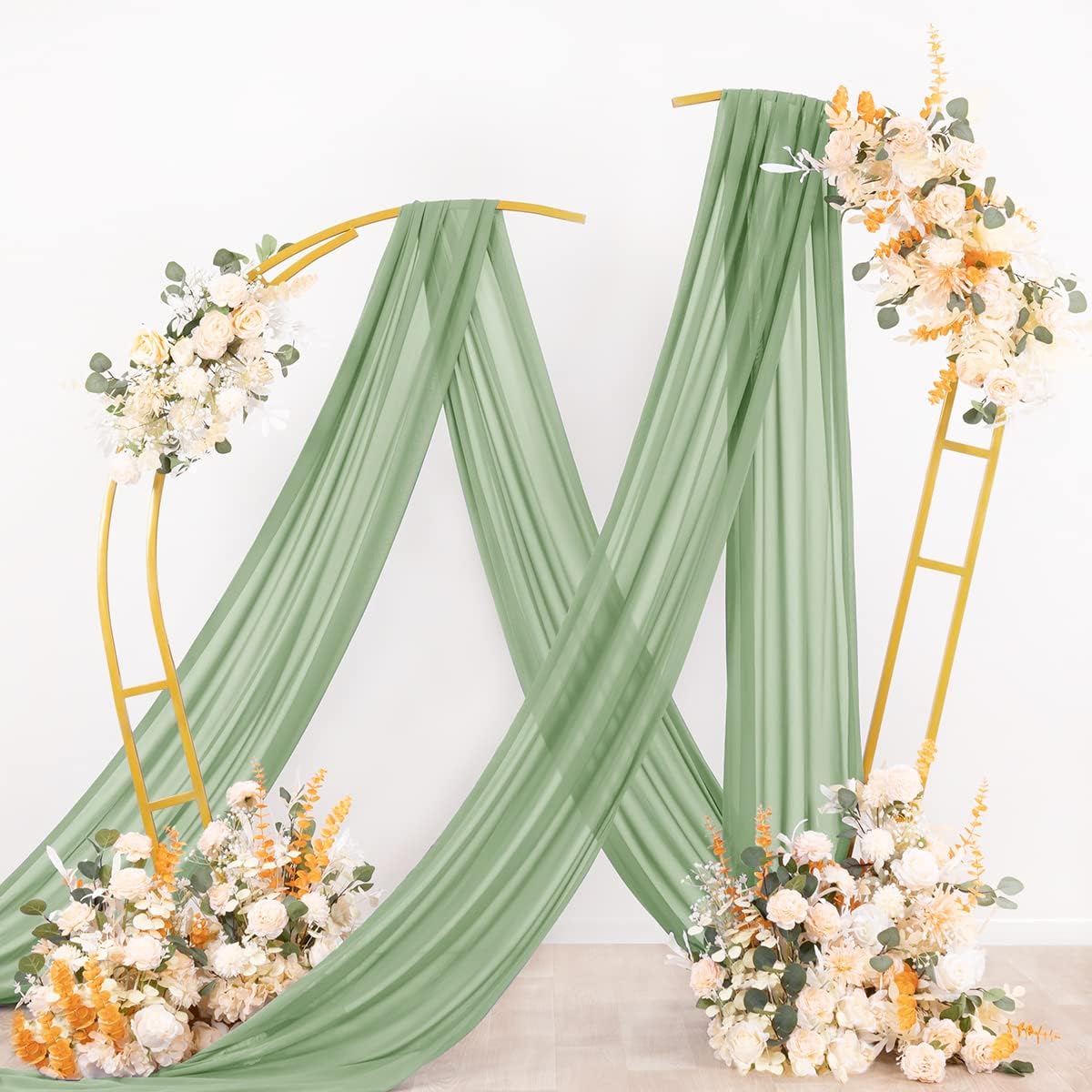 Socomi Wedding Arch Draping Fabric 2 Panels 29" x 19Ft Sage Green Sheer Chiffon Curtain Drapes 6 Yards for Wedding Ceremony Birthday Party Decoration