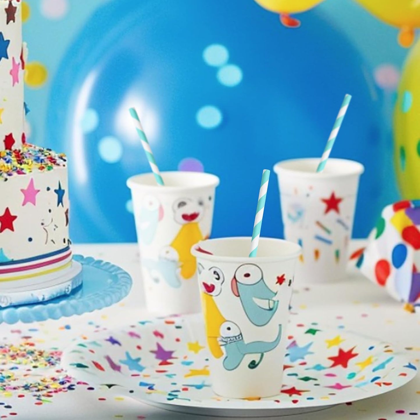 Light Blue 7.75 inch Disposable Paper Straws for Drinking, 100 Counts, Eco-friendly - for Baby Shower, Party, Decoration, Paper Crafts Sticks