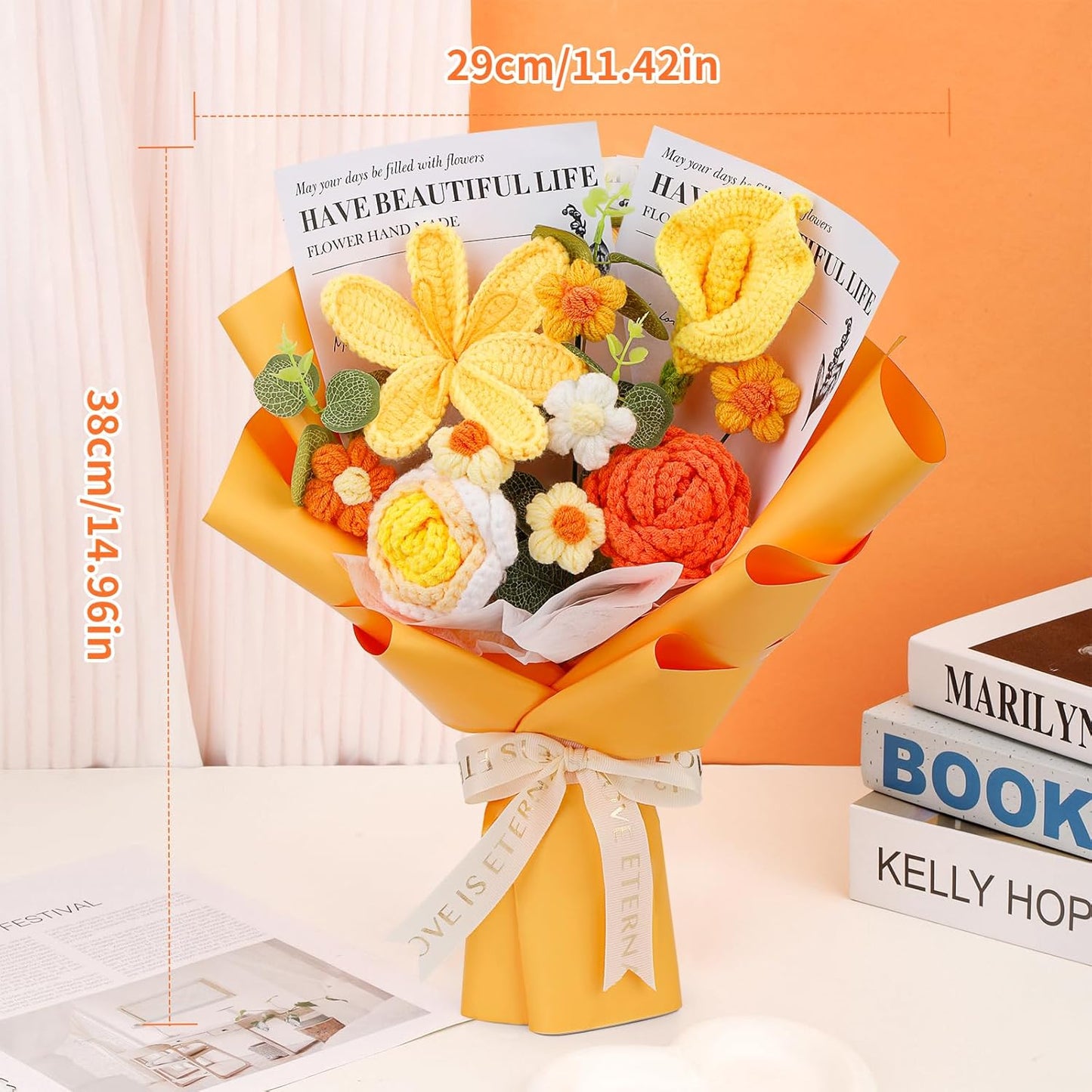 Crochet Flowers Cute Bouquet, Handmade Crochet Flowers Knitted Bouquet, Tulips Flower and Calla Lily for Birthday, Teacher’s Day, Graduation, Valentines (Yellow)