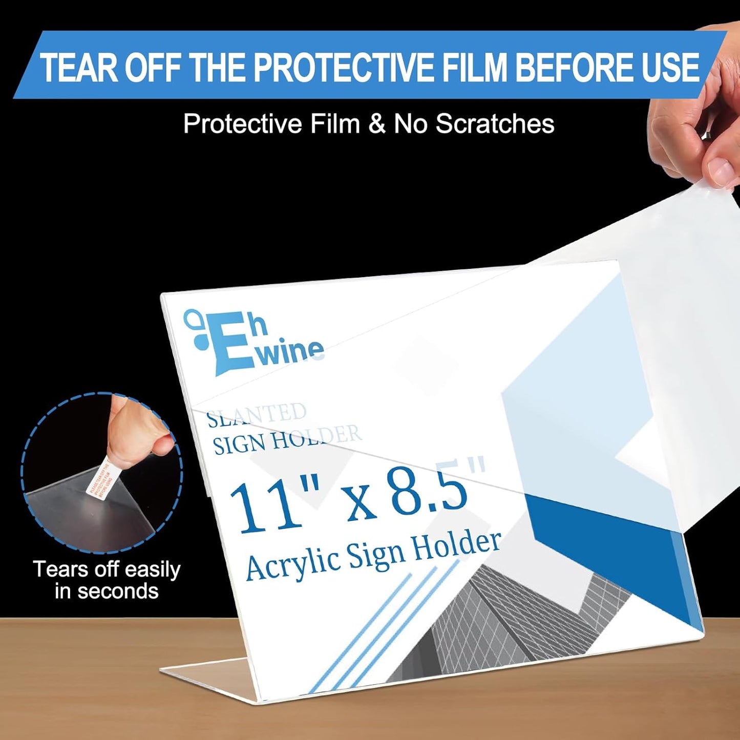 EHWINE 12 Pack 8.5 x 11 Acrylic Sign Holder Horizontal, Clear Plastic Signs Display Stand, Slanted Back Paper Holder Stand up Table Top Sign Holders Flyer Stand Frames for Office Business Store