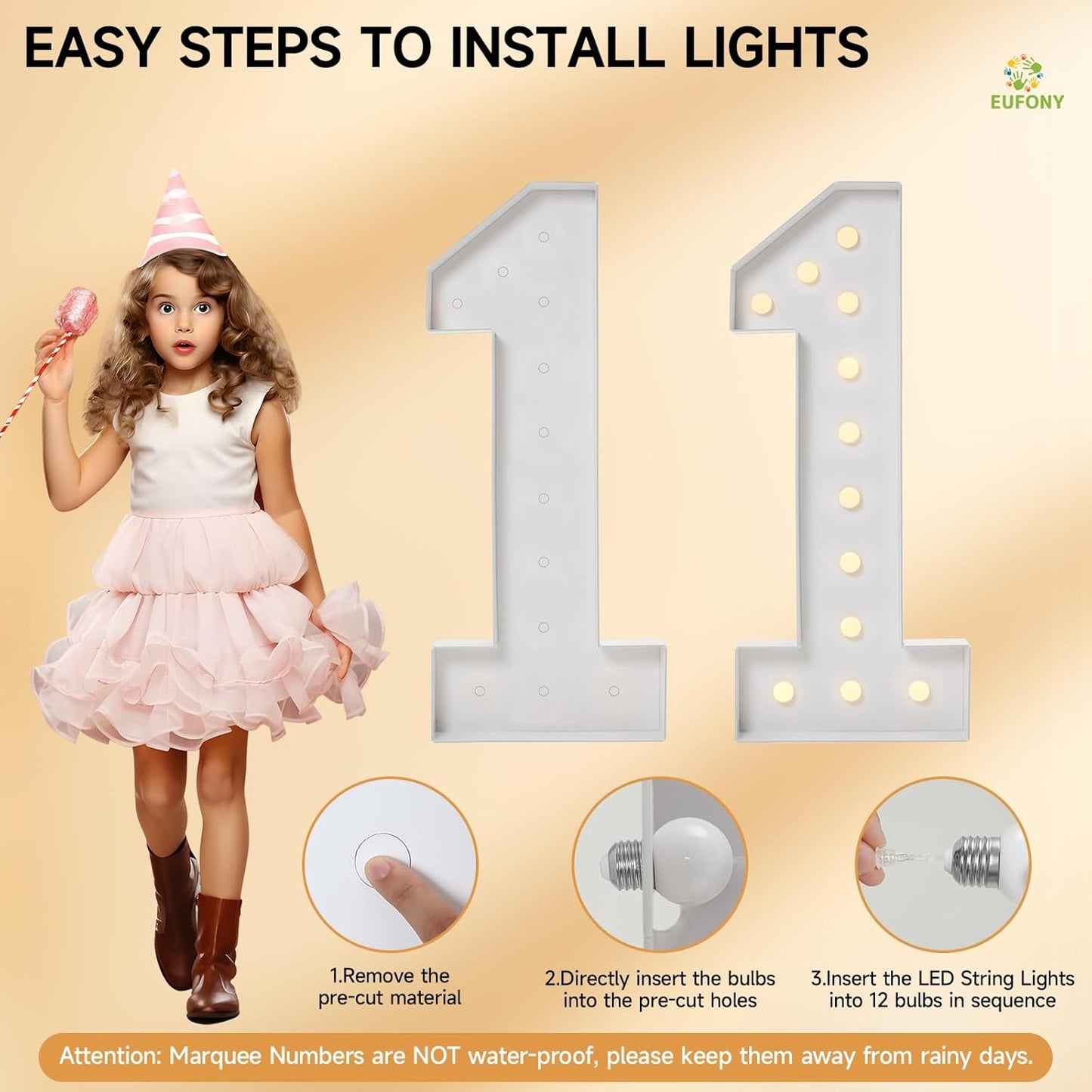 4FT Marquee Numbers, Large Light Up Numbers 1 for 1st 15th 16th Birthday Party Decorations, Giant Light Up Number for Baby Shower Anniversary Decor, 4 Feet Number 1 w/Lights DIY Kit