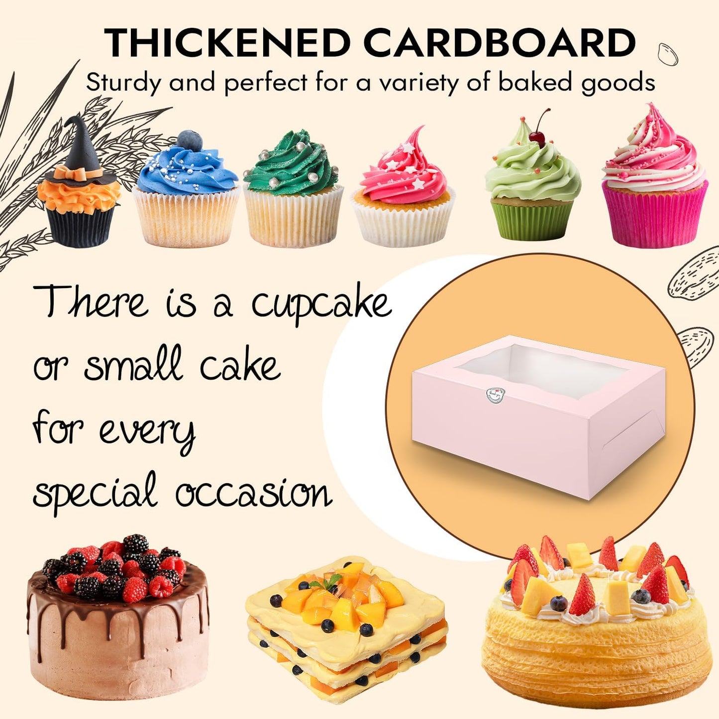 JCD 8 Packs Pink Bento Cake and Cupcake Box 1+8 Bento Box with Clear Window for 4-inch Cake and 8 Cupcakes Packaging Gift Baked Goods for Family Dinner Birthday Party Picnic Gift (Pink 1+8/8Pcs)