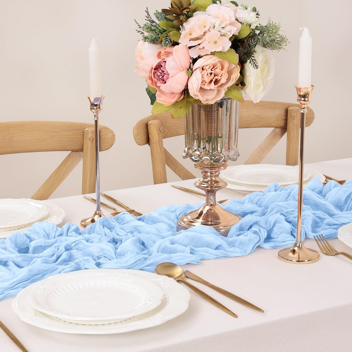 Light Blue Table Runner Cheesecloth Table Runners 4 Pack 10FT Baby Shower Decoration 120 Inches Fall Table Decor Dining Room Centerpiece Wedding Boho Baby Shower Birthday