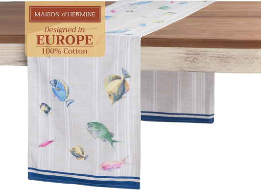 Maison d' Hermine Table Runner 100% Cotton Double Layer Table Runners 108 inches Long Decorative for Home Kitchen Dining Party Baby Shower Wedding Bridal Shower Spring Summer (Poisson, 14.50" x 108")