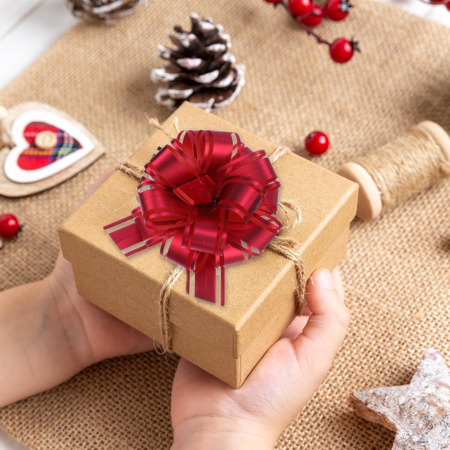 40 Pieces 6 Inches and 3 Inches Pull Bow Wrapping Pull Bow Ribbon Pull Bows for Wedding Baskets,Large Bows for Presents. (Red)