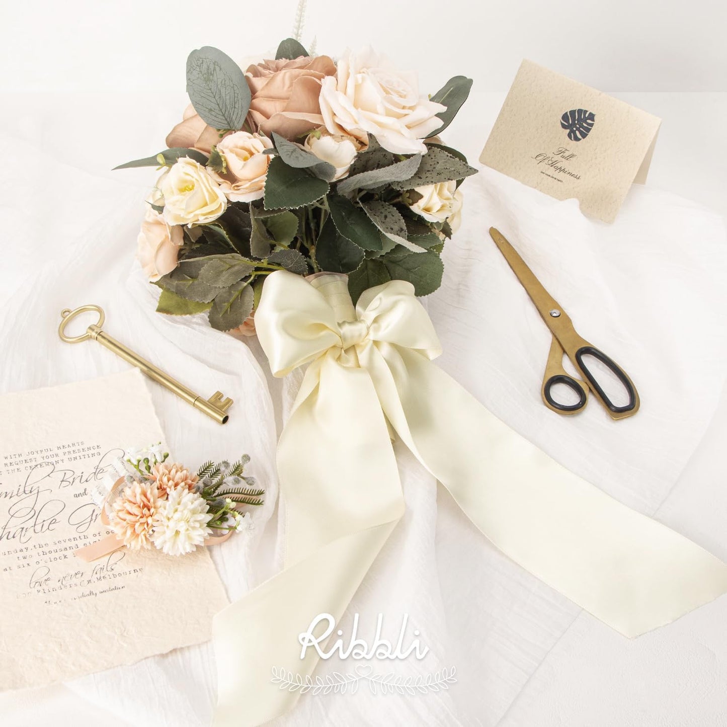 Ribbli Ivory Double Faced Satin Ribbon, 3” x Continuous 10 Yards,Use for Bows Bouquet,Gift Wrapping,Floral Arrangement,Wedding Decoration