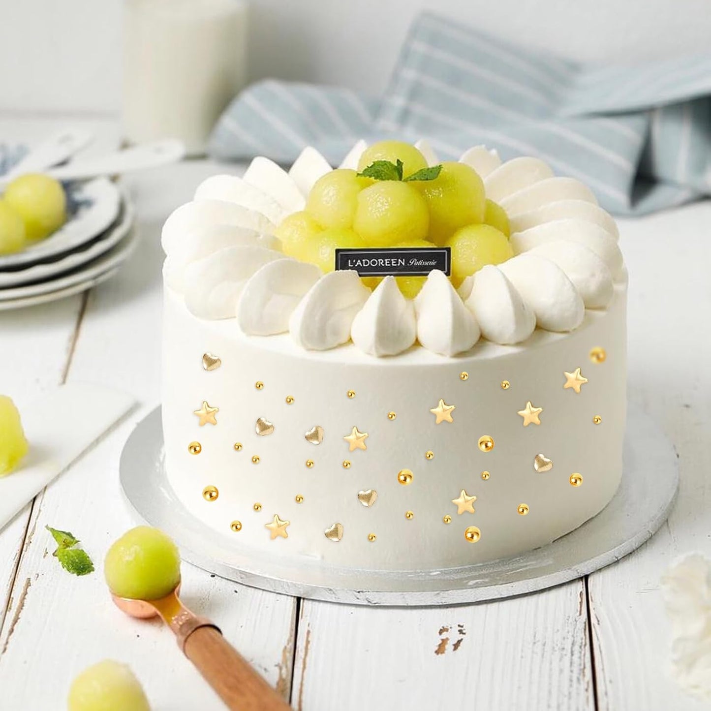 Kasvan Gold Pearl Sugar Sprinkles, 6 Sizes Mix for Cake Decorating, 230g/8.1oz, Ice Cream Toppings and Cookie Decorating, Wedding Party Chirstmas Supplies (Gold)