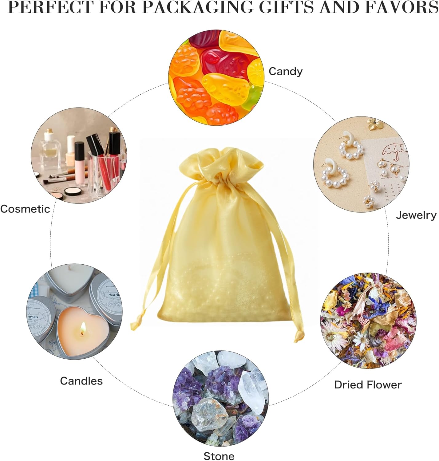 QIANF 20 Pcs Gold Small Organza Bags 4X6 inch for Wedding Favors with Drawstring, Mini Mesh Gift Bags Jewelry Pouch for Candy Bridal Shower Party Favor Baby Shower Christmas