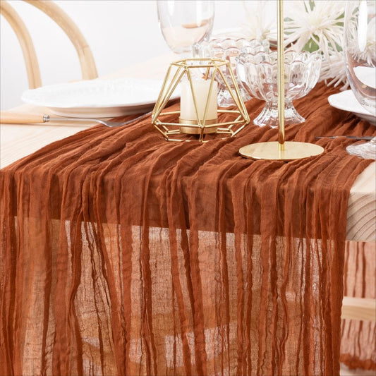 MLMW Fall Thanksgiving Table Runner Cheesecloth Autumn Harvest Rust Terracotta Cheese Cloth Boho Gauze 160 inch Table Runner 13.3ft for Wedding Party Baby Bridal Shower Birthday