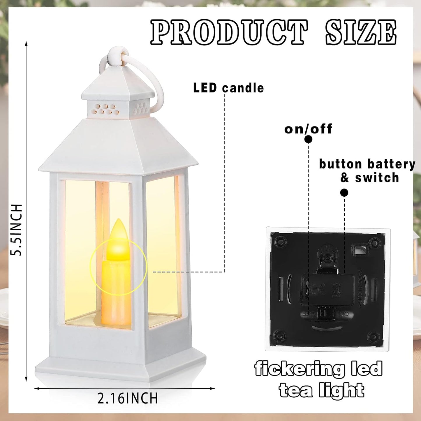 Hoolerry 24 Set Halloween Mini Lanterns with LED Candles 5.5'' Decorative Hanging Small Vintage Lantern Centerpiece Battery Powered for Wedding Table(White)