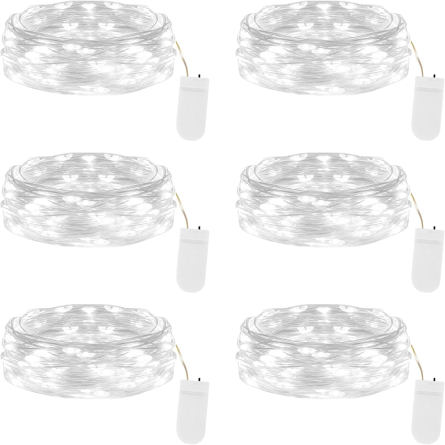 Lakumu 6 Pack Fairy Lights Battery Operated String Lights -7FT 20LED Fairy Lights Silver Wire Firefly Starry Lights for DIY Christmas Decorations Mason Jar Wedding Centerpiece Table Decor, Cool White