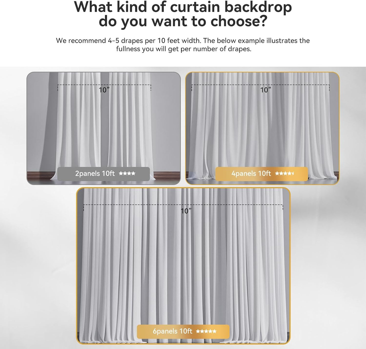 10×10ft Tulle Backdrop Curtains with Lights String - 300LED Fairy Lights Sheer Curtain Backdrop for Weddings Baby Shower and Birthday Party Decorations(6 Panels 5×10ft)