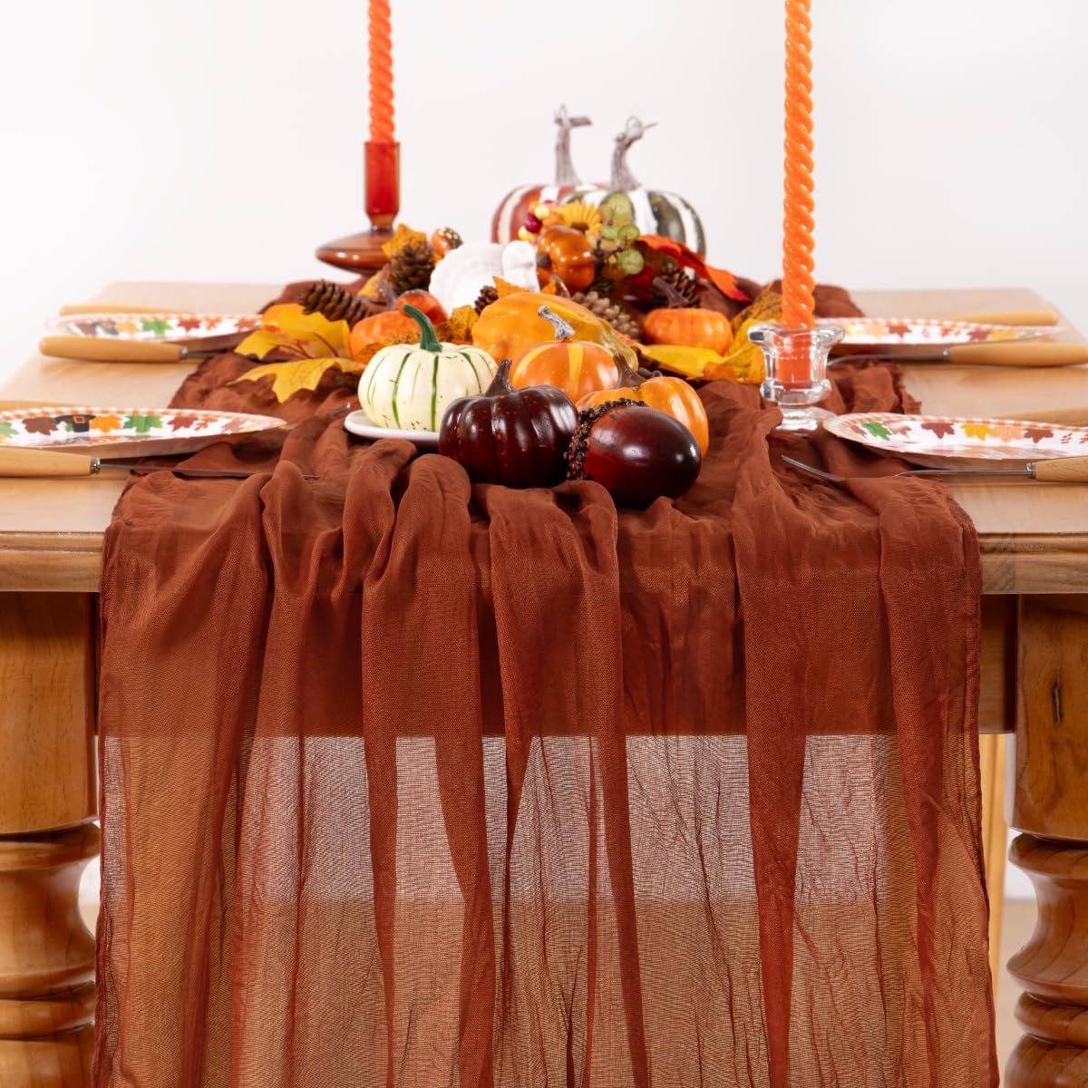 Terracotta Cheesecloth Table Runner 6 Pack Fall Burnt Orange Cheese Cloth Table Runners 120 Inches Rust Thanksgiving Fall Table Decorations for Friendsgiving Wedding Bridal Baby Shower Party