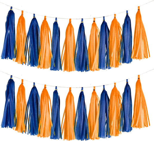 Orange and Blue Tassel Garland Banner Paper Tassels for Party Decorations,Pack of 20