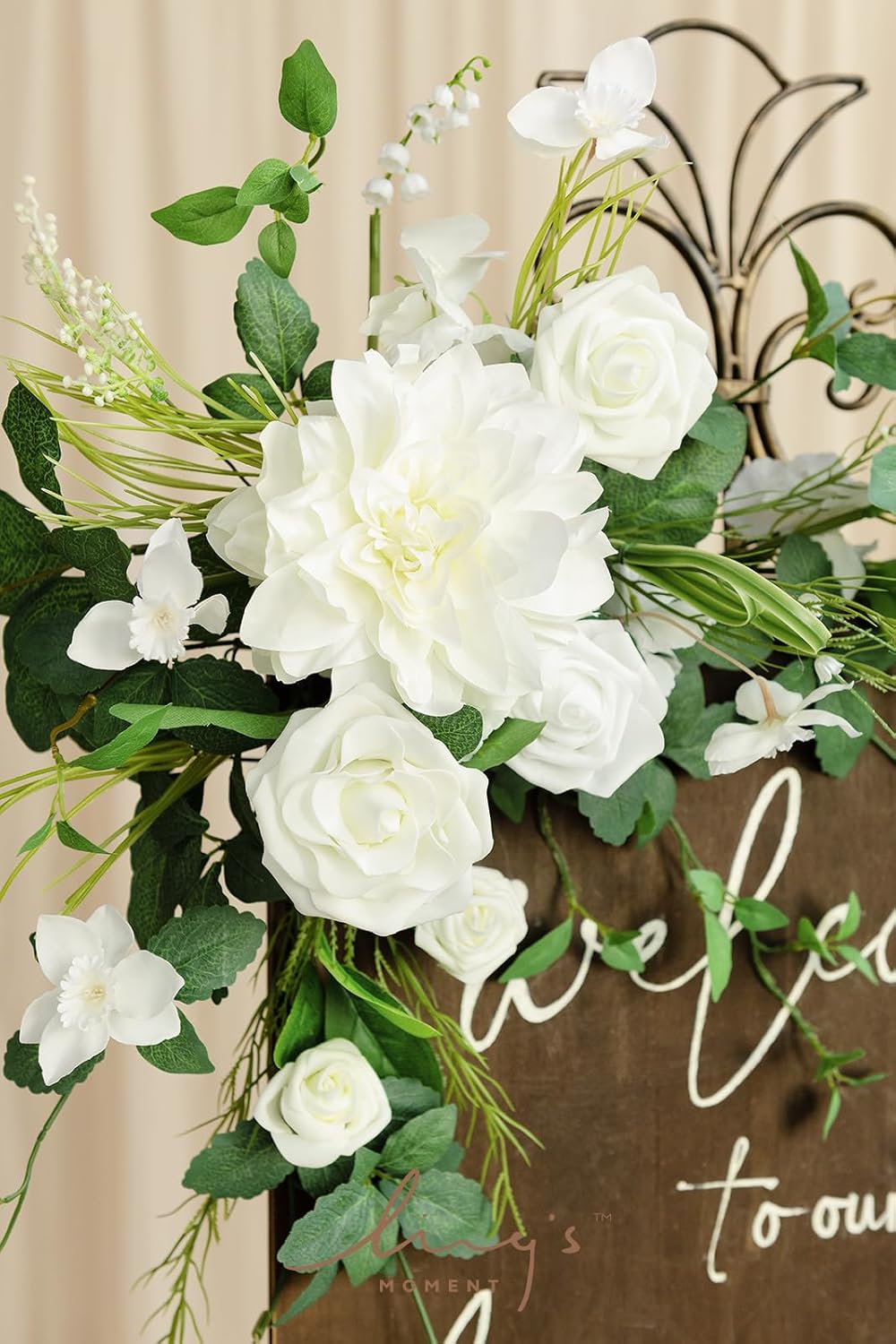 Ling's Moment 2pcs Wedding Flowers Garland Artificial Floral Swag Arch Decorations Greenery Arrangements Lily of The Valley White Ceremony Reception Garden Easel Wall Entryway Outdoor NOT Include Sign