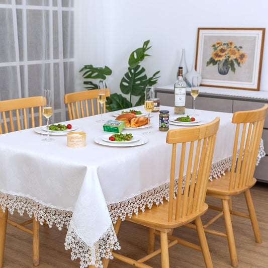White lace Premium Rectangle Farmhouse Table Runner Waterproof OilProof SpillProof AntiShrink Soft Wrinkle Resistant Decorative Fabric Table Cover Kitchen Dinning Party Wedding Banquet