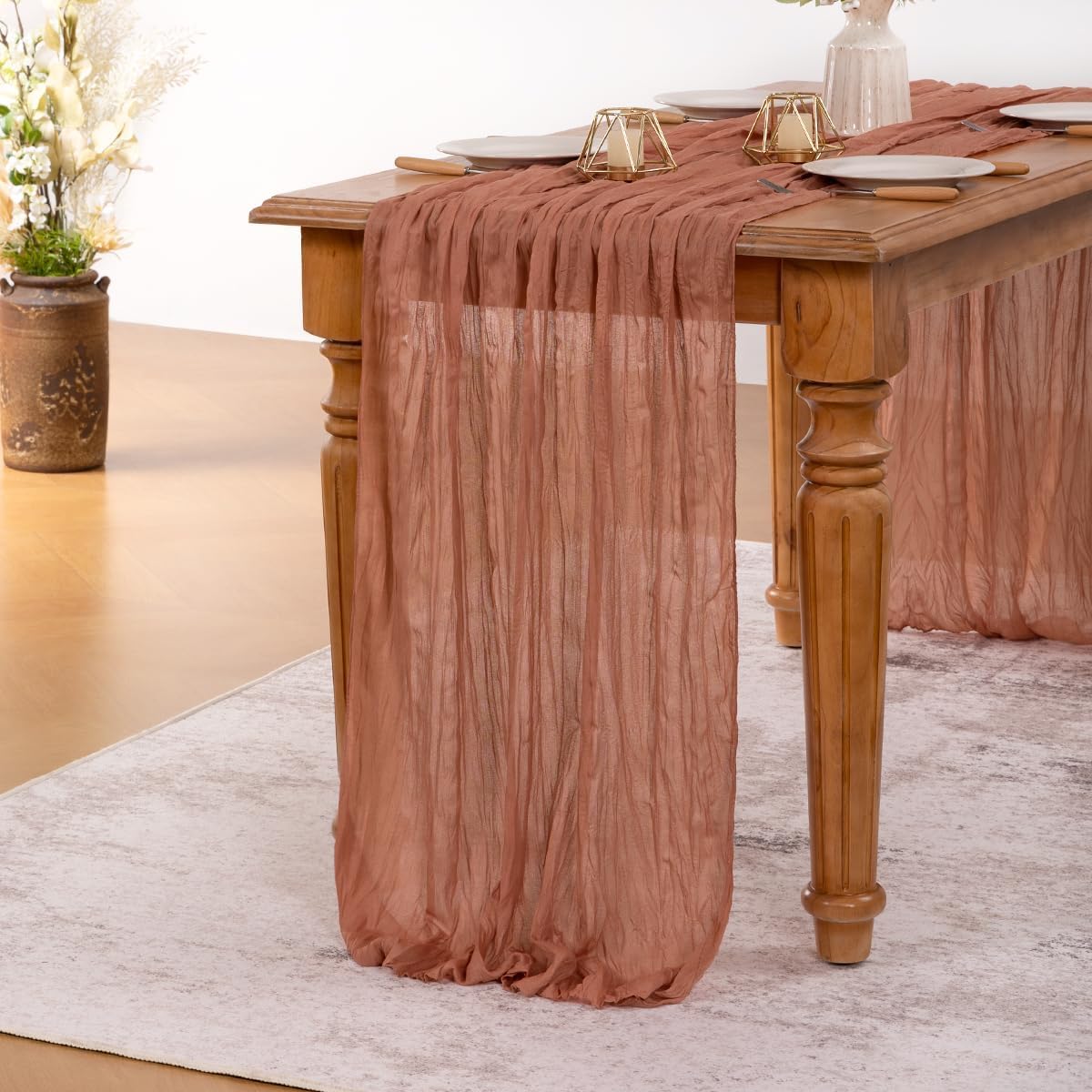 MLMW Dusty Rose Table Runner Cheesecloth Boho Gauze Rustic Cheese Cloth Table Runner 160 inch Sheer 13.3ft for Wedding Party Baby Bridal Shower Birthday