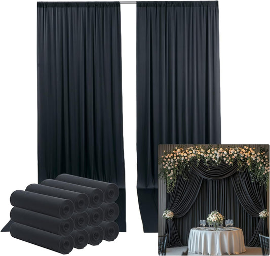 60ftx14ft Wrinkle Free Black Backdrop Curtain, 12 Panels 14FT Height Black Wedding Backdrop Drapes, Silky Polyester Back Drop Cloth for Birthday Photography Background Party Backdrop Draping