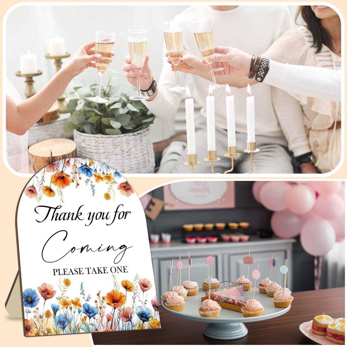 Thank You for Coming Please Take One Sign, Floral Decor Wedding Shower Favors, Bridal Shower Gifts, Modern Wooden Sign, 9x11 inches