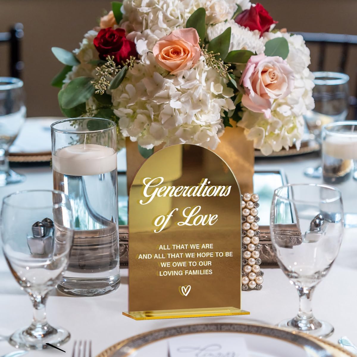 Acrylic Wedding Sign, Bridal Shower Decorations, Generations of Love Sign for Ceremony, Modern Font Table Signs, Gold Mirror Arched Acrylic Tabletop Signs for Wedding Reception and Event Party
