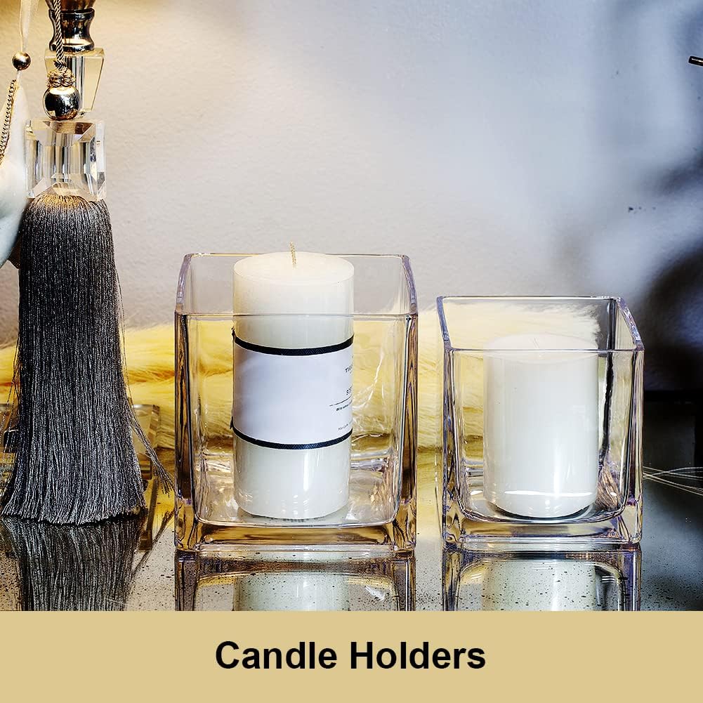 Enova Floral Cube Glass Vase - 6 x 6 Inch Square Vases with Floating Candle Holders, Perfect for Wedding Centerpieces and Home Office Decor - Set of 1