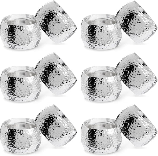 Farmlyn Creek Silver Napkin Rings Set of 12-1.8 in Round Polished Zinc, Bulk Napkin Ring Holders for Cloth & Paper - Table Decor for Weddings & Parties
