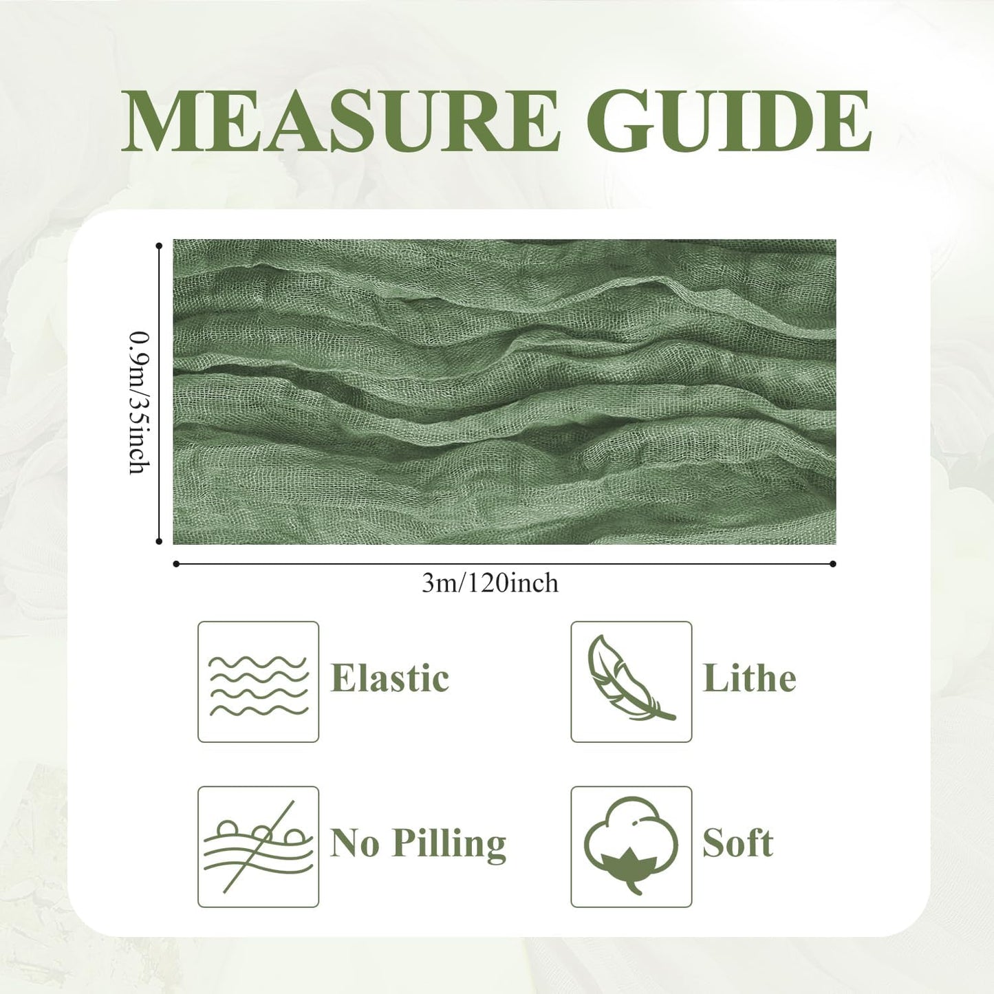 Asee'm 3pcs Cheesecloth Table Runner 120 Inches Sage Green Boho Gauze Cheese Cloth Runner 10FT Rustic Sheer Table Runners for Summer Wedding Baby Shower Holiday Party Decoration