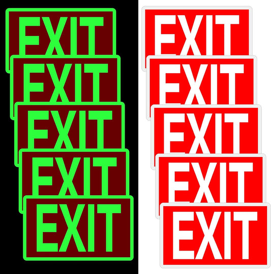10 Pcs Glow in the Dark Exit Signs for Business 12 x 7 Inch Photoluminescent Signs Stickers for Indoor Outdoor for Business, Office, Warehouse (Without Arrows)