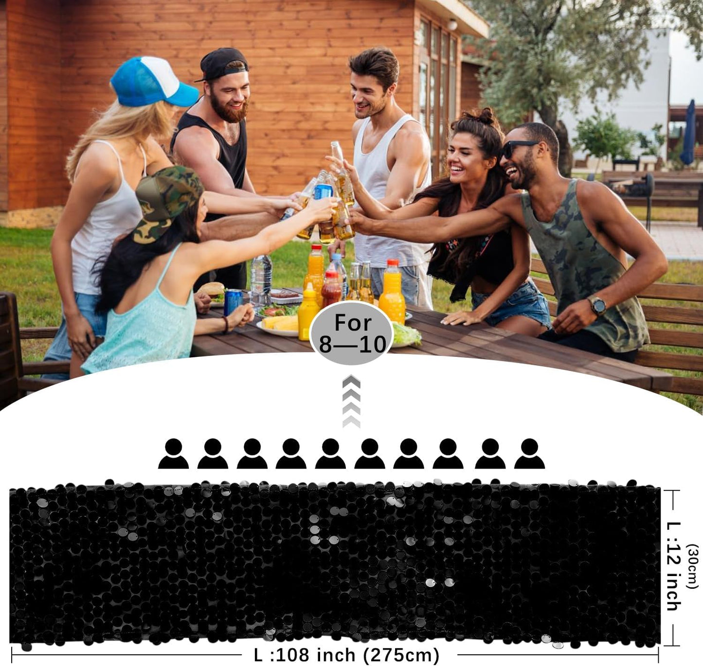 VHH Sequin Table Runner 12 x 108 inches Black Table Runner, Glitter Runner for Party Wedding Birthday, Party Spring Easter Rustic, Birthday Supplies Decorations (1 Pack).