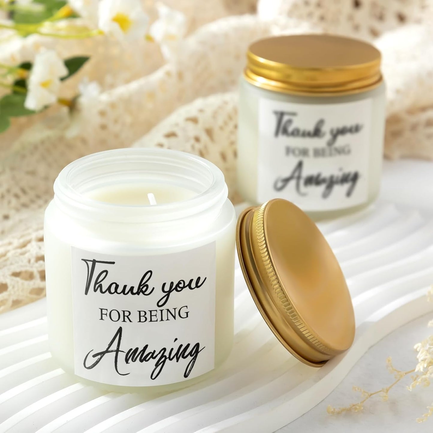 MTLEE 20 Pcs Thank You Gifts Candles 3.5 oz Employee Appreciation Inspirational Scented Soy Wax Candle Thank You Gift Christmas Gifts for Coworker Women Volunteer Teacher(Grateful,White)