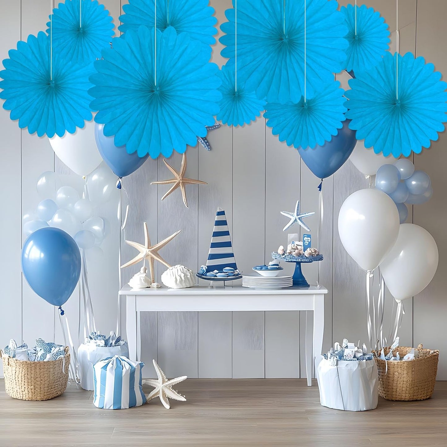 20 Pcs Sky Blue Hanging Paper Fan, Round Paper Fans Decorations Set for Weddings, Birthdays, Engagement, Bridal Shower, Baby Shower Event, Graduation, Party Supplies Decor