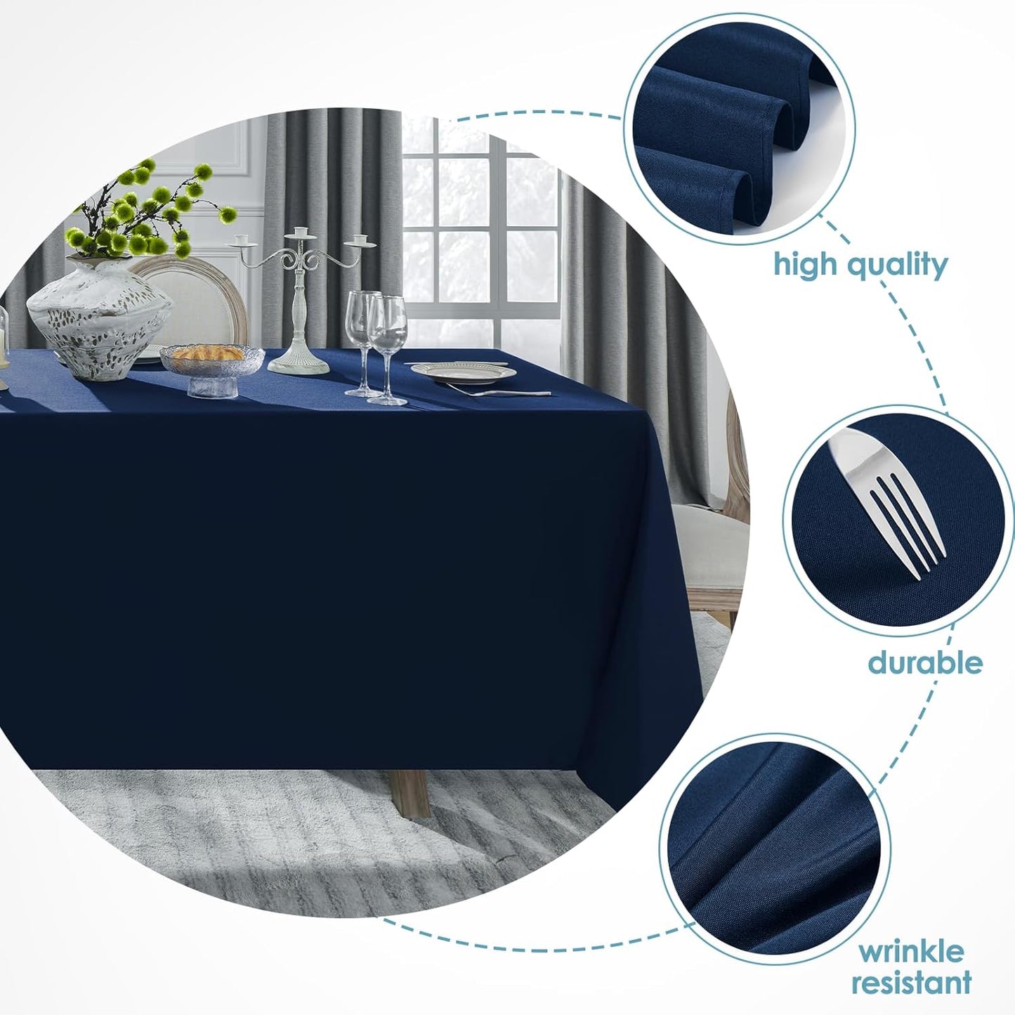 VidaFete Tablecloth 2 Pack 90 * 132inch Rectangle Table Cloth Polyester, Stain Wrinkle Resistant Rectangular Polyester Table Cover for Kitchen Dinning Party Wedding Buffet Decoration(Navy Blue)