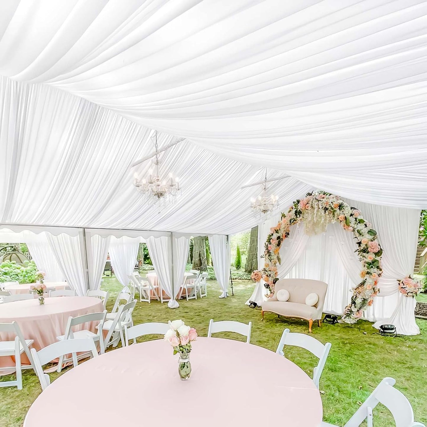 10 Panels White Ceiling Drapes for Wedding 5ftx20ft Sheer Drapery Chiffon Fabric Arch Draping Curtains for Party Ceremony Birthday Baby Shower Reception Stage Ceiling Decorations