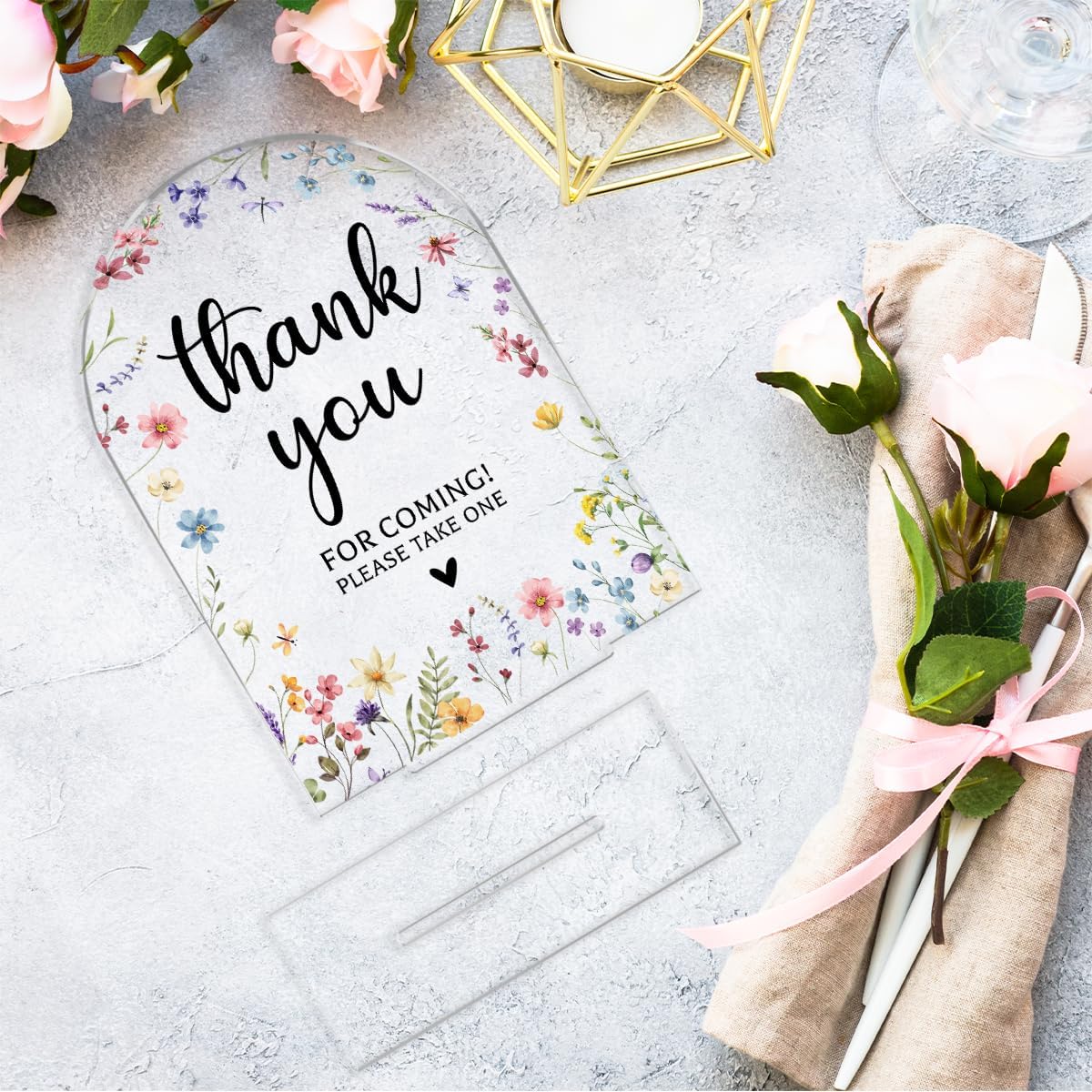 Wedding Sign Decor, Thank You For Coming Sign, 5x7 Inch Arch Acrylic, Wedding Sign for Reception & Event, Bridal Shower Decorations, Wedding Table Sign Accessories for Anniversary And Party (Flower)