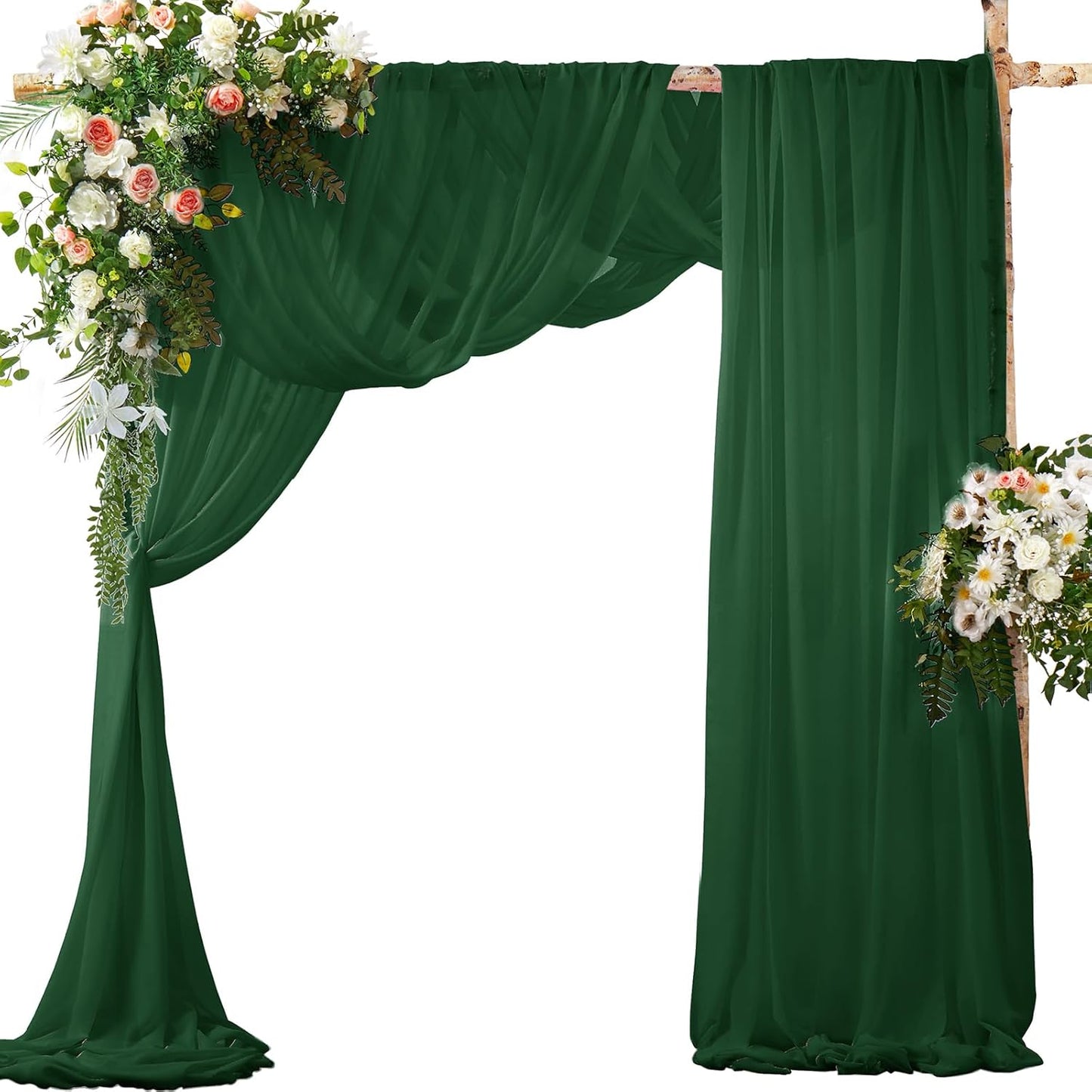 SiinvdaBZX 2 Panels Wedding Arch Draping Fabric 30" x 240" Emerald Green Polyester Chiffon Fabric for Multiple Occasions