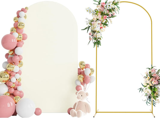 Wokceer 7.2 FT Wedding Arch Backdrop Stand and Arch Cover Metal Arch Stand with Arch Stand Cover for Birthday Party Wedding Ceremony Bridal Baby Shower Event Decor