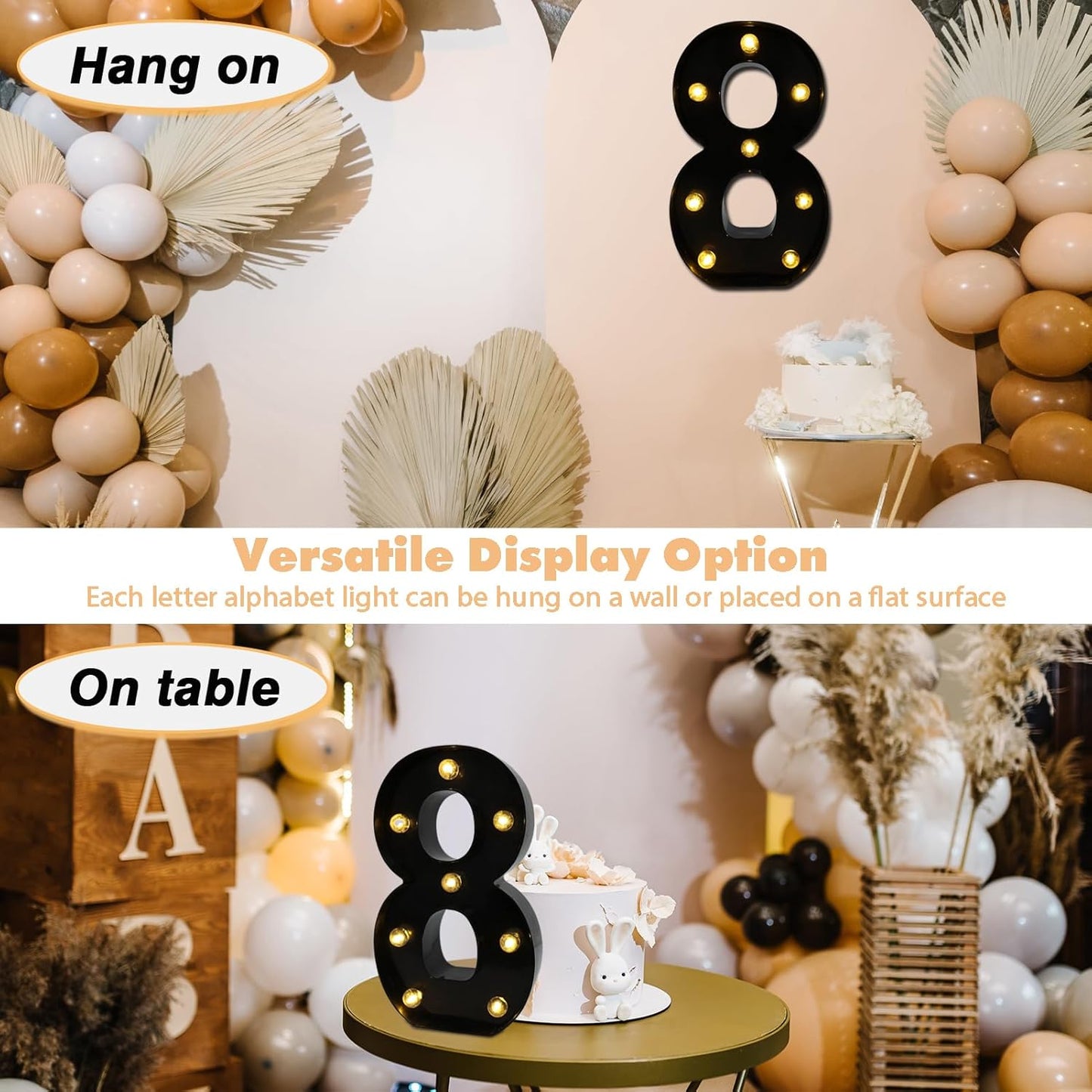 LED Marquee Numbers, 8.58 Inch Led Light Up Numbers for Party, Small Light Up Letters, Battery Powered Lighted Number for Table, Birthday, Night Light, Christmas or Home Decor (Black, Number 8)