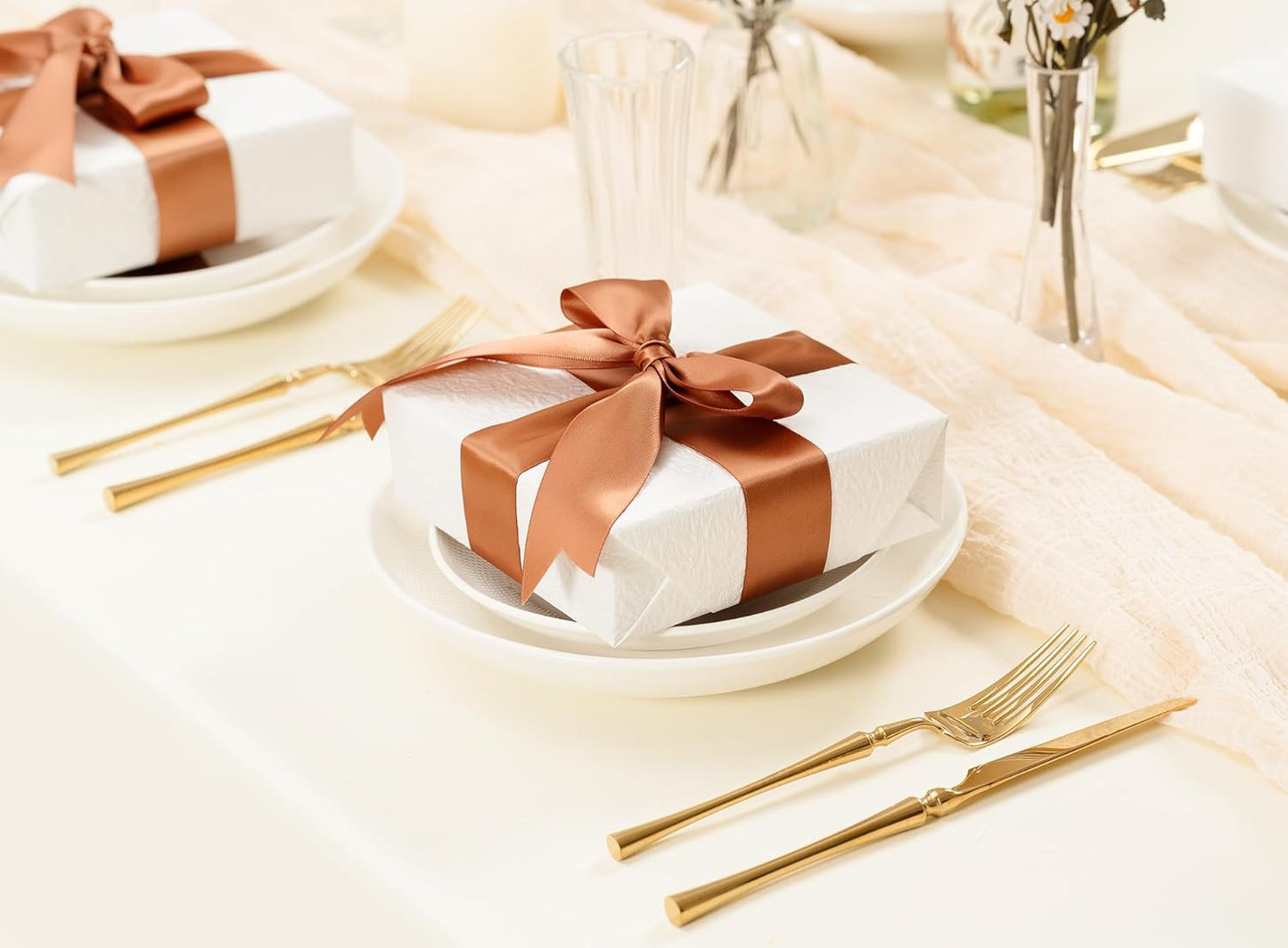 Brown Satin Ribbon 1-1/2 Inch 50 Yards Double-Faced Polyester Ribbons for Gift Wrapping Crafts Flower Bouquet Wedding Paper Christmas Holiday Decor