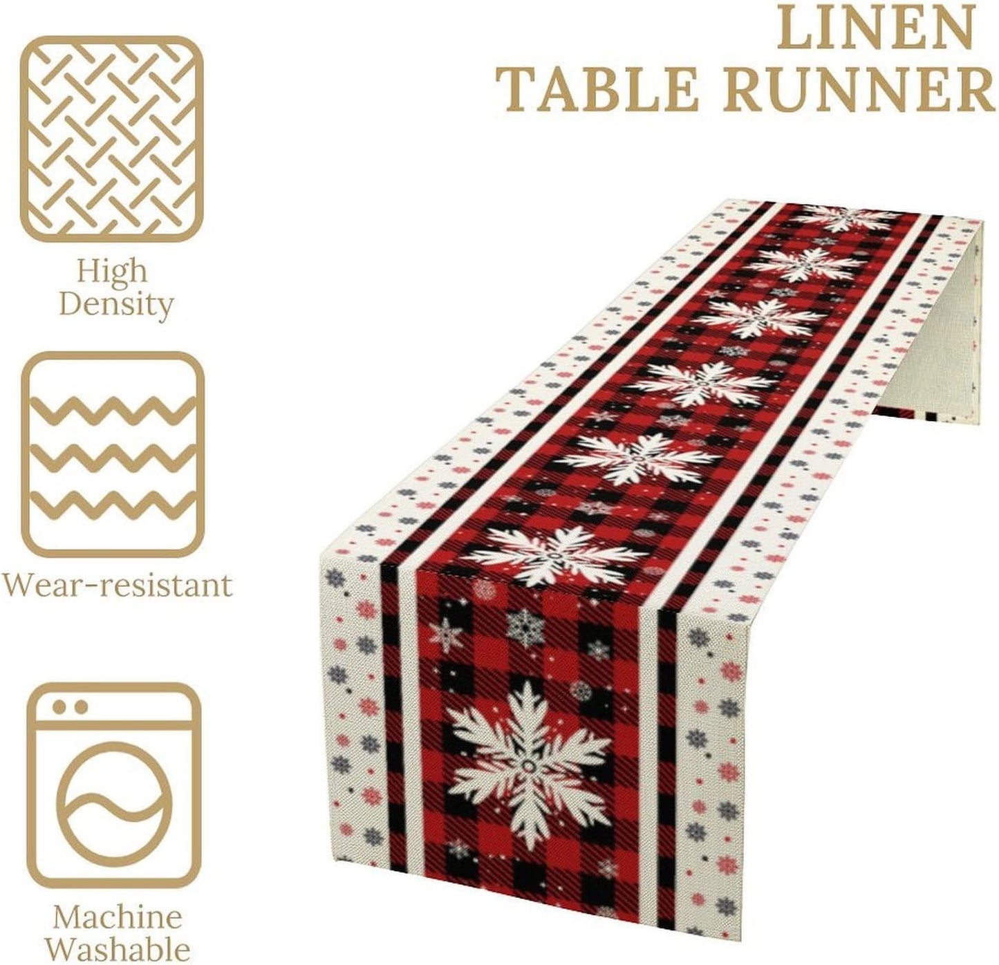Snowflakes Christmas Table Runner,Red Buffalo Plaid Seasonal Winter Kitchen Dining Table Decoration for Home Party Decor 13x90 Inch