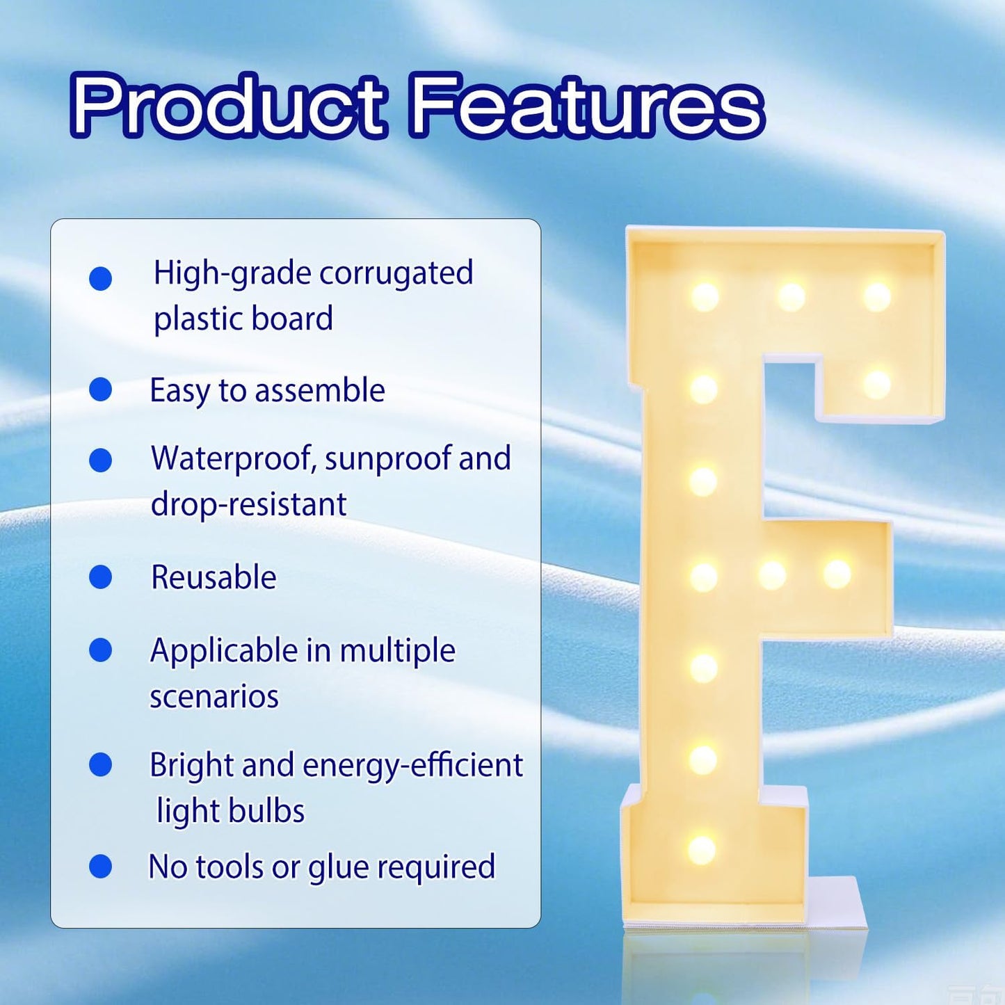 4FT Marquee Plastic Letters F - Light up Letters F Are Made from Corrugated Plastic Board - Quick Assembly Without Tools, Disassembled Components Can Be Used for Garage Sale Signs, Yard Sale Signs