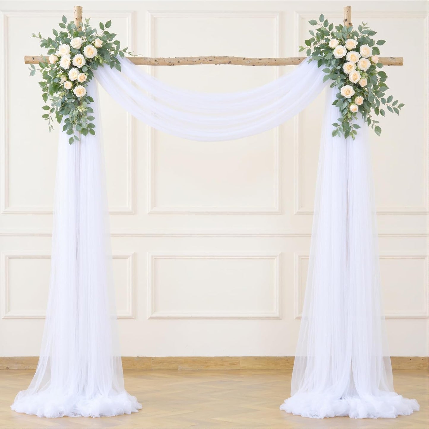 White Arch Draping Fabric for Wedding, 2 Panels 60" x 26Ft Chiffon Drapery Fabric Drapes Backdrop for Wedding Ceremony Baby Shower Bridal Shower Decoration
