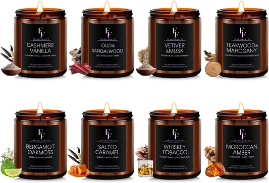 Scented Candles Set, Soy Wax Candles 8 Pack 56 Oz Aromatherapy Candles Gift Set for Women Men （Vanilla/Sandalwood/Amber/Mahogany/Vetiver/Bergamot/Caramel/Whiskey）