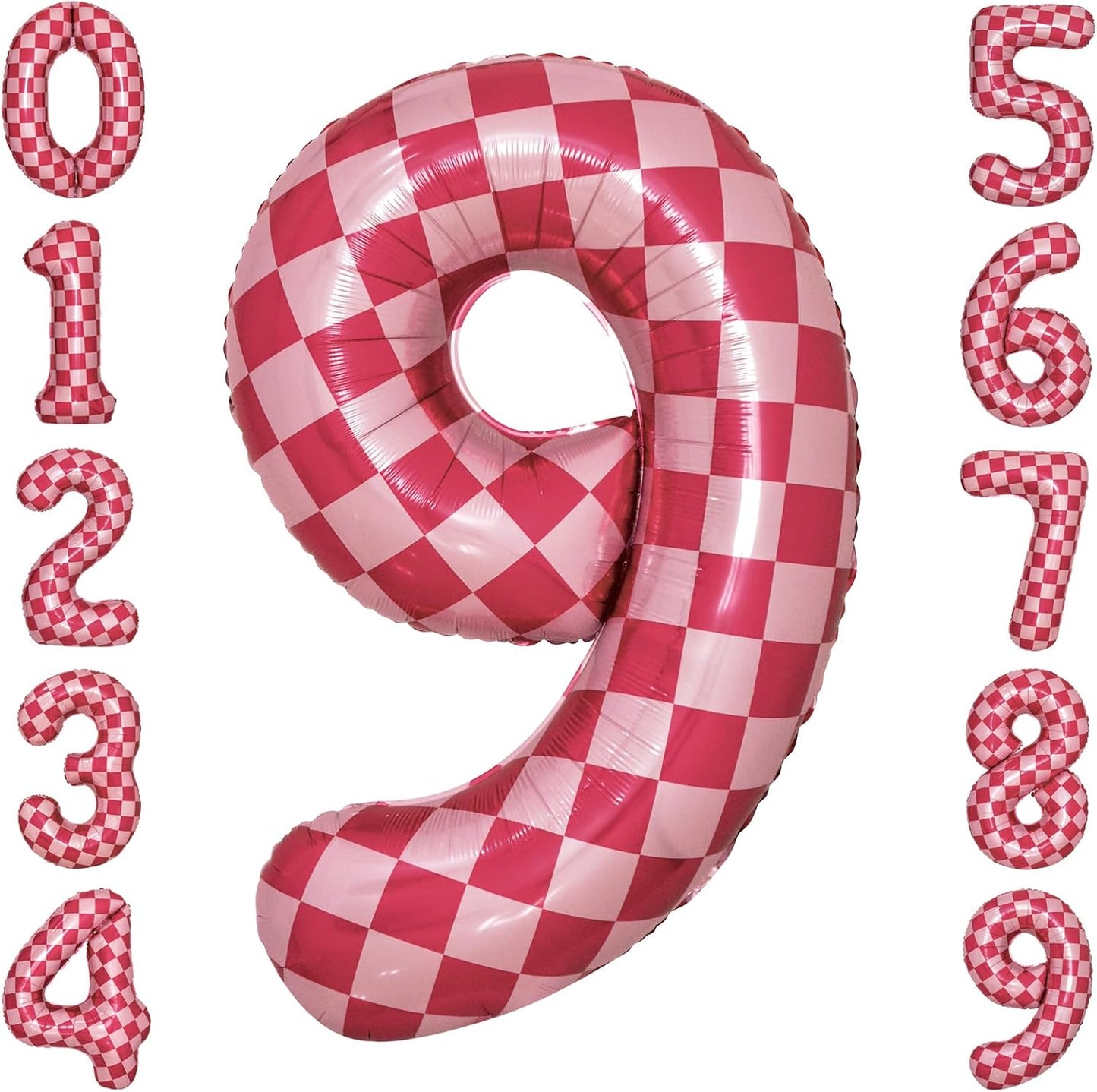 40 Inch Pink Checkered 9 Balloon Large Hot Pink Number Balloons for Girls 9th Birthday Decorations Pink Number 9 Balloon